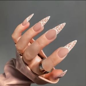 Nude French Spider Web Stiletto Press on Nails